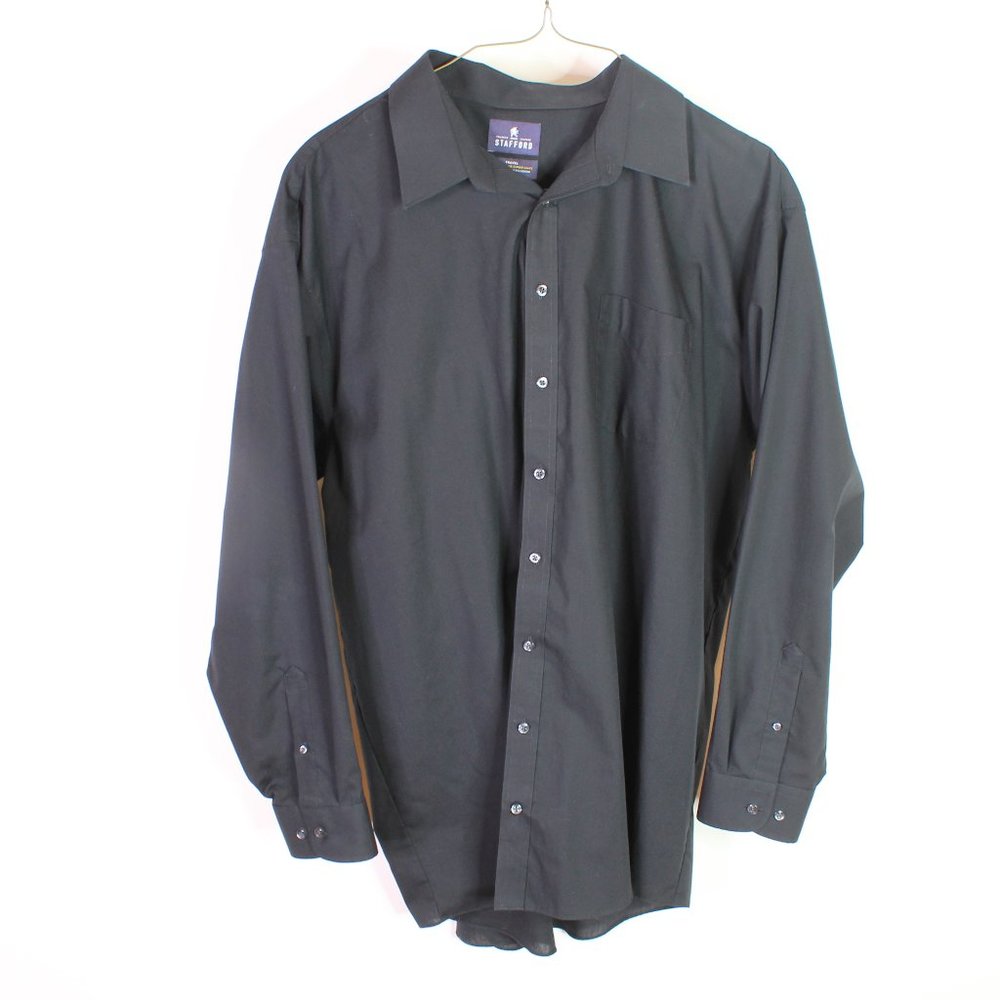 Black Stafford Long Sleeve Dress Travel Performance Super Shirt  Size 19 36-37
